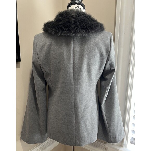 Banana Republic Gray Removable Faux Fur Collar Blazer Sz 4 Office Siren Mob Wife - Picture 7 of 15